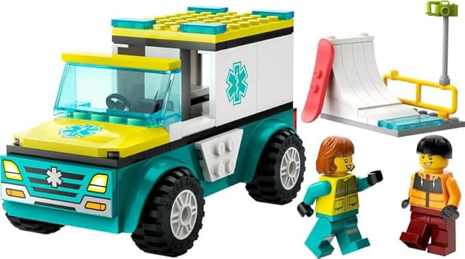Lego 60403 City Ambulance and Snowboarder Toy Present, Blocks for Boys, Girls, Children, 4, 5, 6, Ambulance, Skateboarding, Skateboarding, Pretend Play