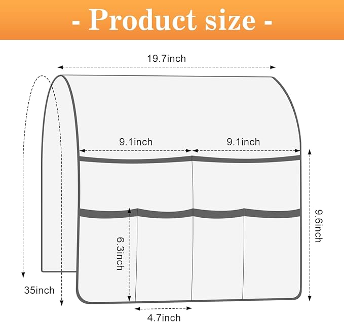 Sofa Armrest Organizer Arm Chair Caddy for Recliner, Remote Control Holder for Recliner, Non-Slip Armchair Caddy with 6 Pockets Storage for Magazine, Tablet, Phone, Beige