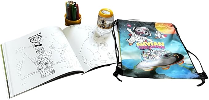 Learning Activity Bundle: Coloring Activity Book (AhvianTheCreative Draw, Cut, Learn & Create) + Color Pastel Crayons with Case (Non-Toxic, Washable, Sticks) + Drawstring Tote Bag