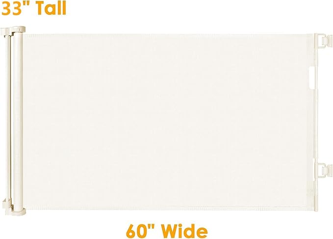 60 Inch Retractable Baby Gate Mesh Dog Gates for The House Pet Gates for Dogs Child Gates for Doorways Outdoor Gates for Decks Stair Gates for Kids or Pets Indoor Gate for Dogs Toddler Gate (Beige)