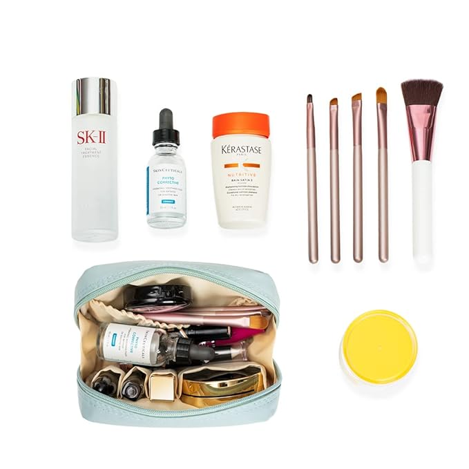 Hekyip Rectangular Beauty Bag, Small Travel Makeup Bag for Purse, Portable Waterproof Cosmetic Pouch for Ladies Women (Rectangular Mint Blue)