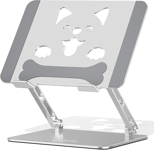 Aluminum Laptop Stand for Desk, Height-Adjustable Riser, Sturdy Ergonomic Holder with Puppy Shaped Vents for Heat Dissipation, Fits 10"-17.3" MacBook Air/Pro, Dell, HP, Lenovo, Silver