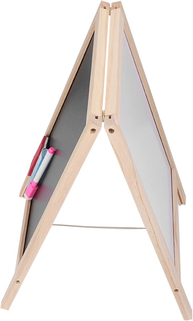 Jeanoko Kids Easel Whiteboard, Kids Easel Double Sided Foldable Standing Large Painting Space Poplar Structure Wooden Easel 25x40cm with Accessories