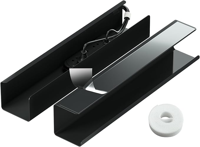 2 Pack No-Screw Cable Management Under Desk, Self-Adhesive Cord Organizer, Wire Management Tray for Office and Home (Black)