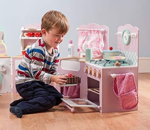 Le Toy Van - Colorful Wooden Honeybake Oven & Hob Pink Set | Wood Pretend Play Kitchen Toy Set | Girls and Boys Role Play Toy Kitchen Accessories