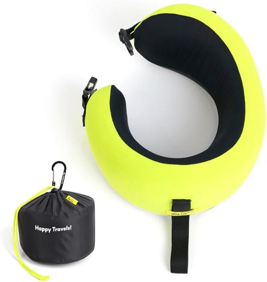 C CUSHION LAB Travel Pillow, Award-Winning Patented Ergonomic Design for Chin & Neck Support Memory Foam Neck Pillow, Compact Airplane Pillow for Traveling, Flight, Car (Spark, Medium)