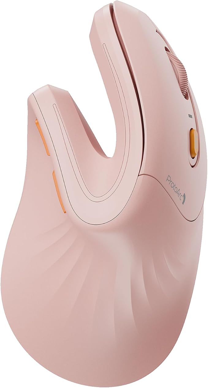 ProtoArc Ergonomic Vertical Mouse, EM11 NL Rechargeable Wireless Mouse Bluetooth, Ergo Mice with 3 Multi-Device for PC/Notebook/Laptop, 2.4GHz Optical Mice for Windows, Mac OS, Pink