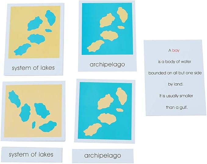 Kghios Land and Water Form Cards Set- Montessori Materials for Kids Geography Educational Tools Preschool Early at Home Learning Toys