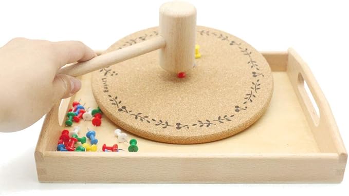 DANNI Gudong Montessori Practical Life Material Hammer and Nails Set with Wooden Tray Montessori Educational Wooden Toys for Children (1)