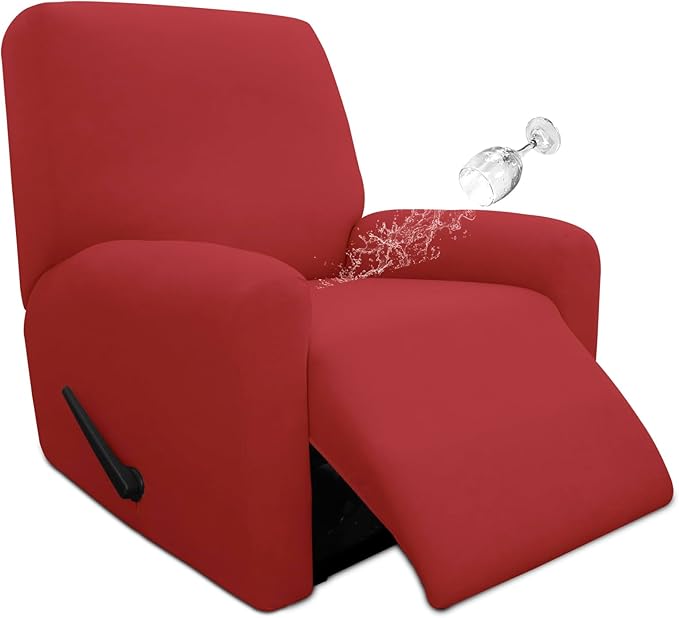 Easy-Going 100% Dual Waterproof Recliner Cover Stretch Soft Couch Cover for Dogs, Sofa Slipcover for Recliner Couch Leakproof Furniture Protector for Kids Christmas Red