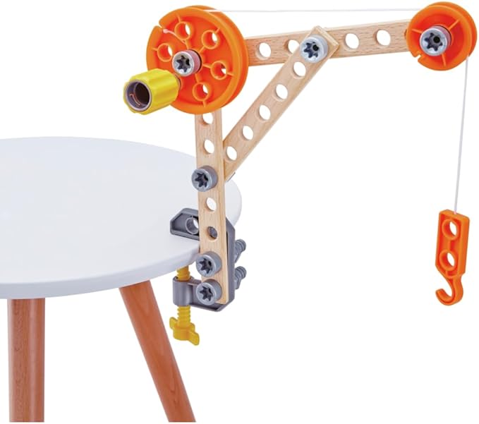 Hape Three Experiment Kit | Junior Inventor Kids Physics Mechanical Crane, Grabber & Climbing Frog Play Set for Children Aged Four & Up