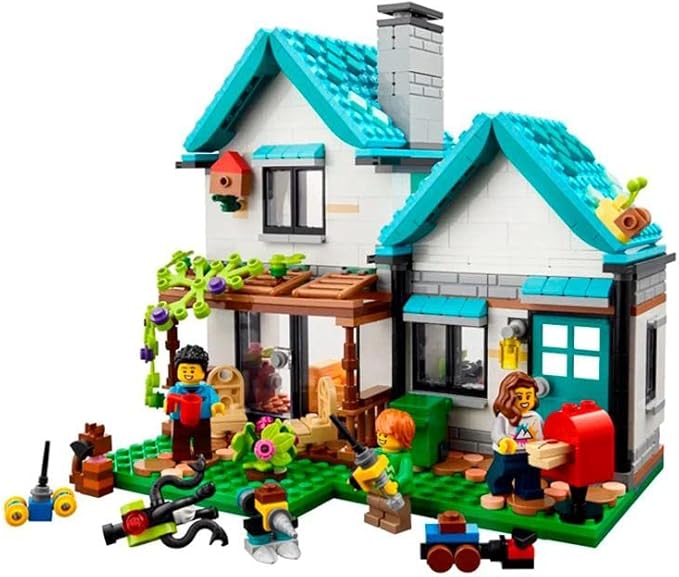 LEGO Creator 3 in 1 Cozy House Building Kit, Rebuild into 3 Different Houses, Includes Family Minifigures and Accessories, DIY Building Toy Ideas for Outdoor Play for Kids, Boys and Girls, 31139