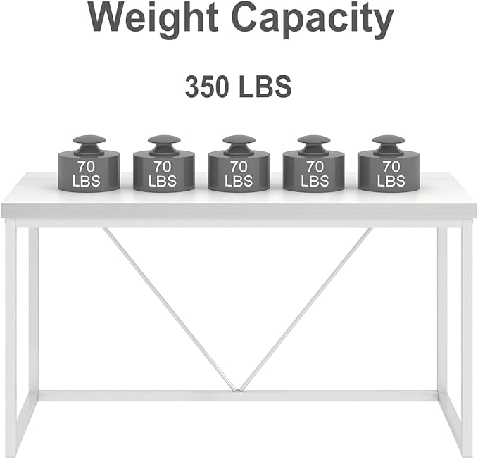 EXCEFUR White Computer Desk, Modern Home Office Desk, Small Wood Study Writing Table Workstation for Bedroom Living Room, 47 inch