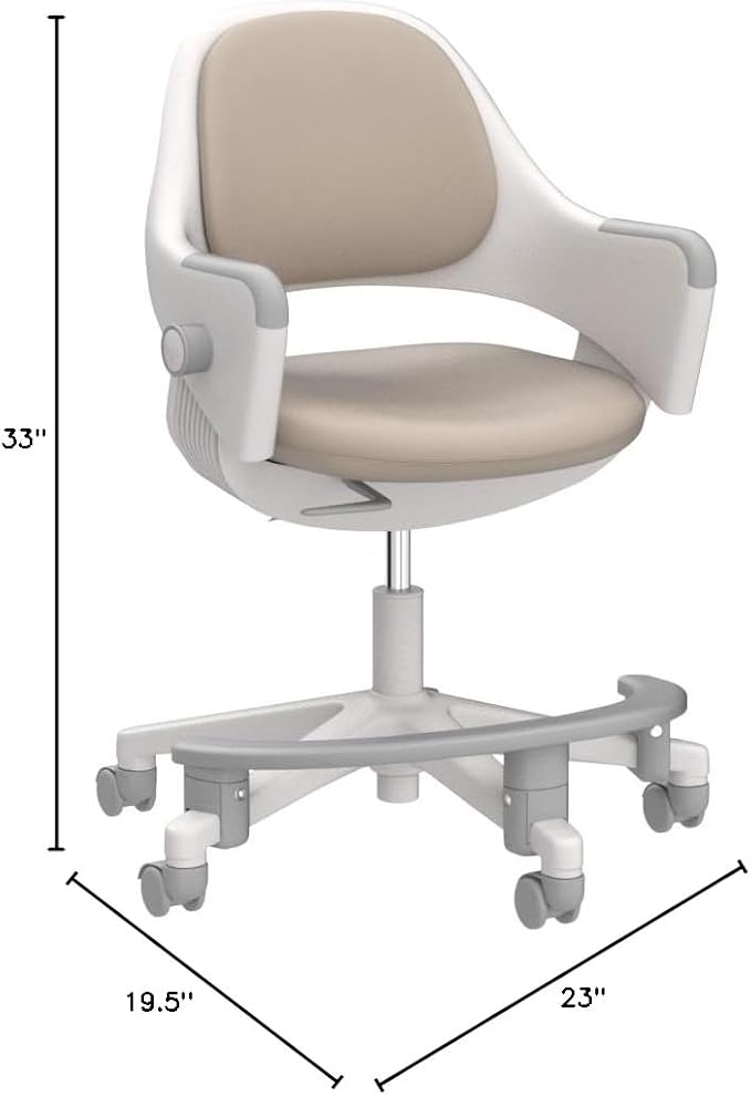 SIDIZ Ringo Kids Desk Chair : Ergonomic Kids Chair with Footrest, 4-Step Growing Function, Adjustable Seat Height, Sit-Locking Casters, Swivel Type Kids Chair (Soy Milk Beige Chair)