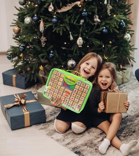 Large Wooden Stamp Premium Set for Kids. 72 Pcs Alphabet Stamps. Letters, Numbers, 3-Color Washable Ink Pad, 3 Refill Bottles, Activity Book. Ideal Creativity Kit for Back to School