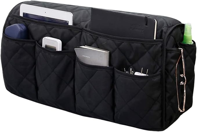 Black Sofa Armrest Organizer with 14 Pockets for Recliners Armrest Covers for Remote Control Holder for Couch Organizer Armchair Cover with Pockets for Phone Ipad Keys Magazine Storage