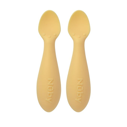 Nuby Silicone Mini Spoons - (2-Pack) Baby-Led Weaning Spoons for Babies - 4+ Months - Yellow