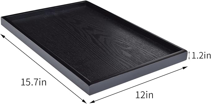 16 x 11 Inches Extra Large Solid Wood Serving Tray for Tea Coffee Table Snack Food Meals Serving Plate Kitchen Party Bar Breakfast Server with Raised Edges Black Wooden Decorative Ottoman Tray