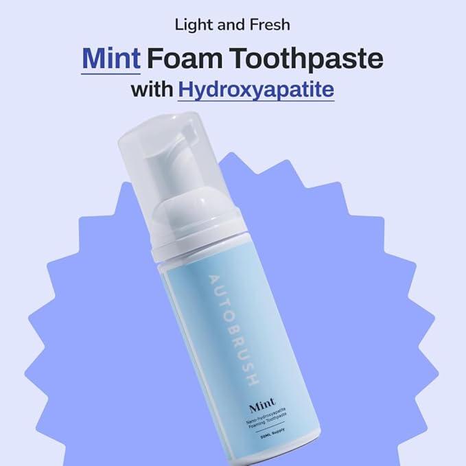 autobrush Original Mint Flavor Fluoride-Free Foaming Toothpaste for Adults, Whitening & Deep Cleaning, Travel Friendly, Anti-Cavity, Foam Toothpaste (3 Pack)