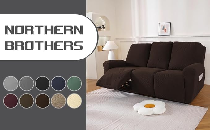 NORTHERN BROTHERS Recliner Sofa Covers 3 Seater - Reclining Sofa Covers Couch Covers for Reclining Couches Reclining Couch Covers, Dark Brown