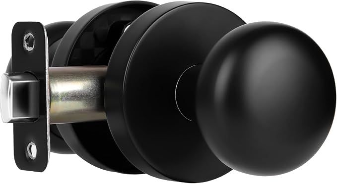 Passage Interior Door Knobs, Matte Black Door Knob for Hall and Kitchen, No-Locking Vintage Round Design Door Handle, Zinc Alloy 1 Pack