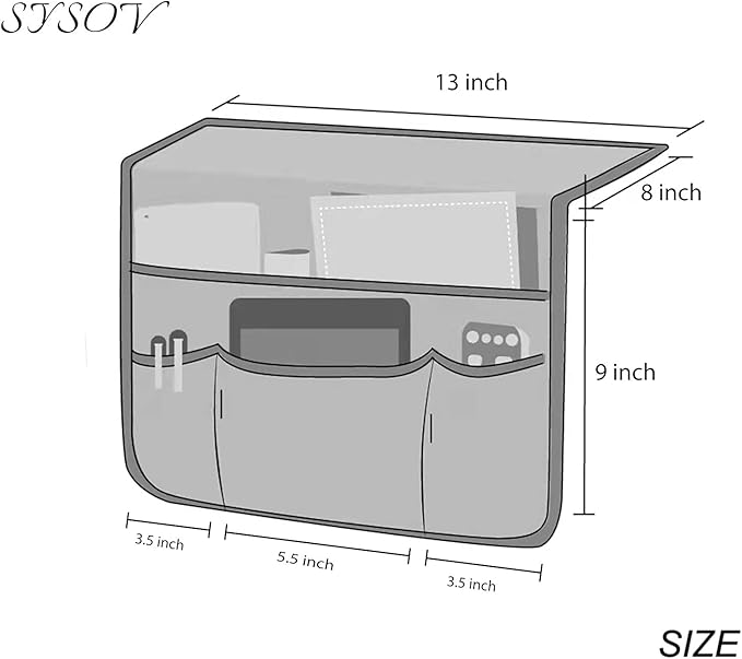 Bedside Caddy Bedside Storage Organizer Magazine Phone Tablet iPad Remote Holder, Organizer Caddy for Home College Dorm Bed, Sofa, Bunk Bed (Brown)