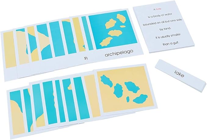 Kghios Land and Water Form Cards Set- Montessori Materials for Kids Geography Educational Tools Preschool Early at Home Learning Toys
