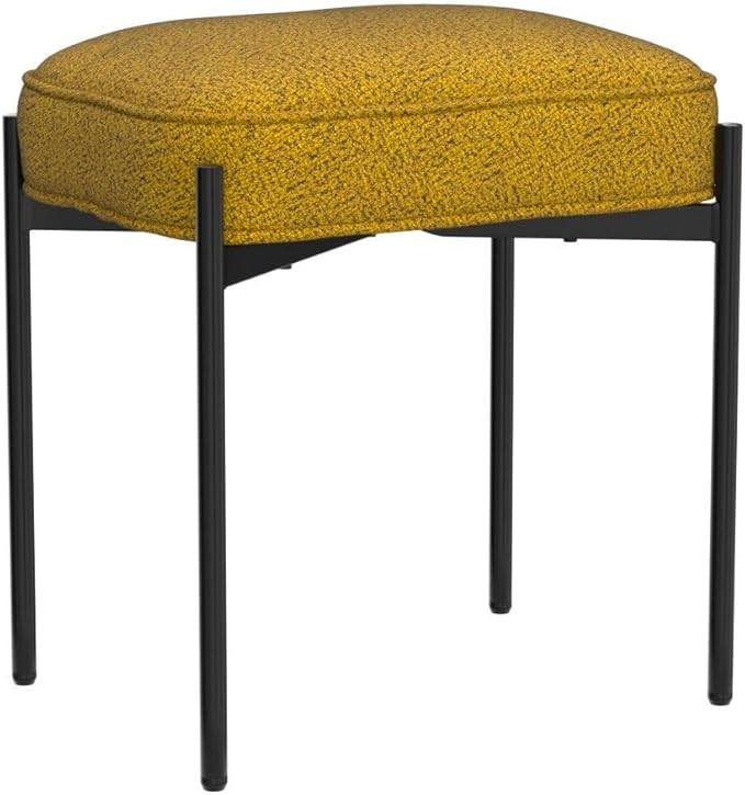 YOUNIKE Comfy Ottoman Vanity Stool Boucle Velvet Boho Small Foot Stool Tufted Upholstered Makeup Chair with Metal Legs Fabric Cute Vanity Bench for Bedroom Living Dressing Room Ginger Yellow