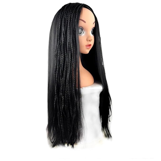 Asha Black Braided Wig For Girls Kids Movie Cosplay Costume Party Halloween Wig With Jewelry Set