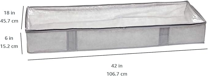 Amazon Basics Under Bed Fabric Zipper Blanket Storage Container Bags with Window and Handles, 2-Pack, 18 x 42 x 6 inches, Gray