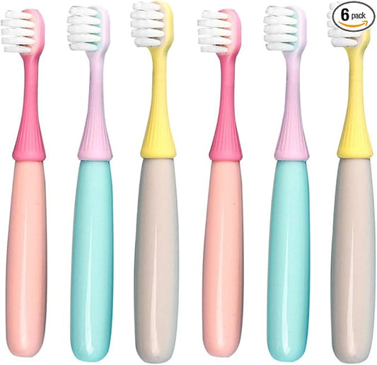 6 Packs Kids Toothbrush,Lovely Little Mushroom Extra Soft Bristles Toddler Toothbrush for 1-3Years Old (Pink& Yellow &Blue)…