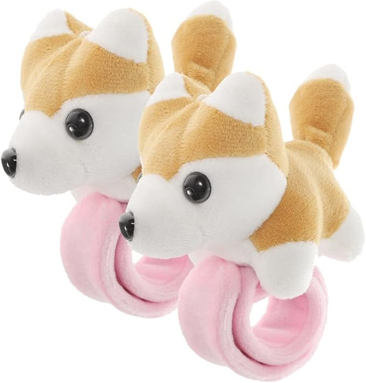 LOGOFUN 2Pcs Plush Dog Slap Bracelet Puppy Stuffed Animal Hug Slap Bracelet Birthday Party Favor (Yellow)