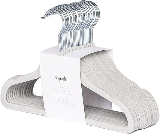 3 Sprouts Velvet Baby Hangers - Non-Slip Hanger for Infant, Toddler, Baby Clothes - Closet Kids Hangers with Slim Design, Nordic Colors, Pack of 30 - Gray