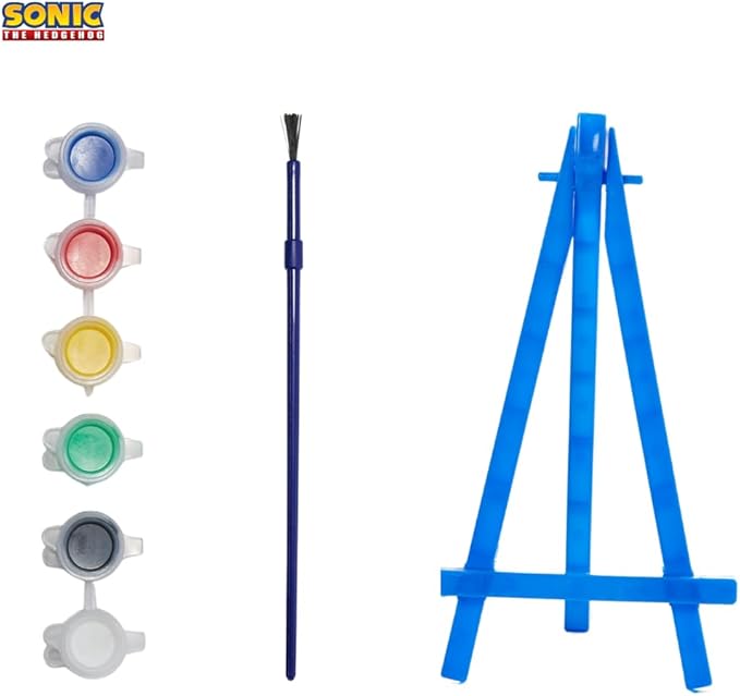 Innovative Designs Sonic The Hedgehog Canvas Paint Set for Kids with 3 Canvases, Acrylic Paint, Paintbrush, & Easel
