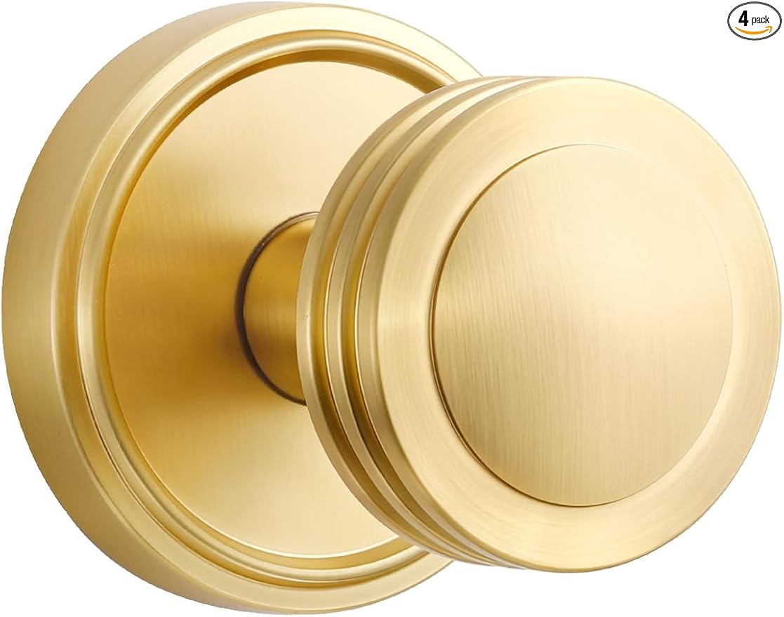 4 Pack Dummy Gold Door Knobs Satin Brass Interior Dummy Door Handle Single Sided Decorative,Zinc Alloy