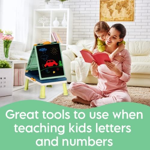 Kids MeeA Art Easel Whiteboard Chalkboard All-in-One with 32 Accessories, Markers, Color Chalk, Games Pieces, case and Stand.(3 Years and Older)