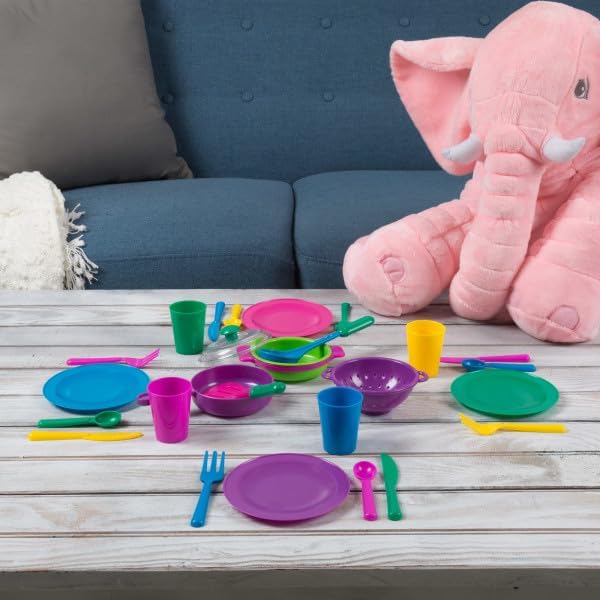 Hey! Play! Kids Play Dish Set, 27 Piece Tableware Dish Set with Drainer – for Kitchen Playset and Pretend Food, Toys for Boys and Girls