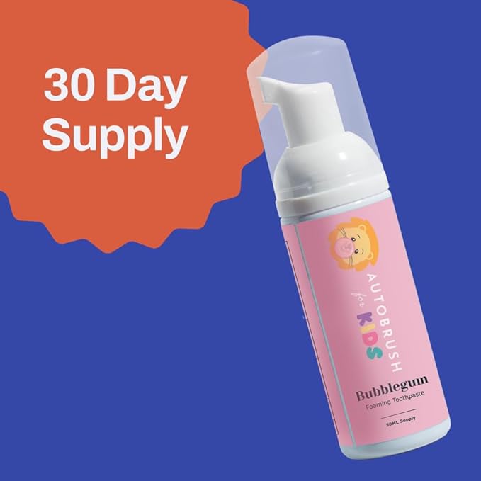 autobrush Kids Fluoride Foaming Toothpaste Bubblegum Flavor for Electric or U-Shaped Toothbrush, SLS-Free, Training Toothpaste, Anti-Cavity, Travel Friendly (1 Pack)