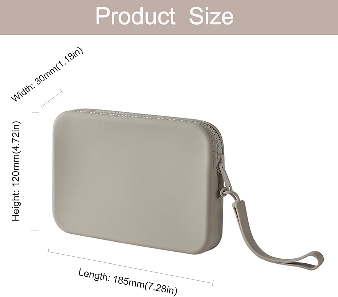 WHHJM Large Silicone Multifunctional Essential Bag Portable Travel Makeup Bag for Women Men Cards Cash Bag Zipper Pouch (Grey)