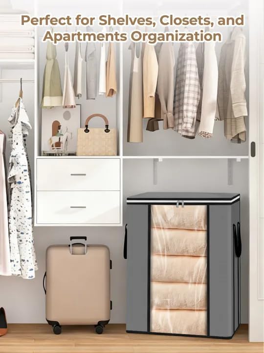 120L Extra Large Blanket & Clothes Storage Bags for Bedding & Comforters & Pillow–Foldable Thick Waterproof Fabric with Clear Window,Dual Zippers & Sturdy Handles,3 Pack Seasonal Organization