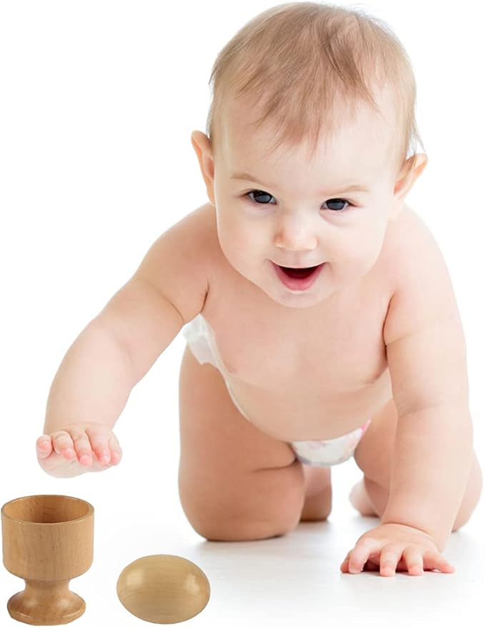 Montessori Materials Wooden Egg with Cup for Toddler Toy