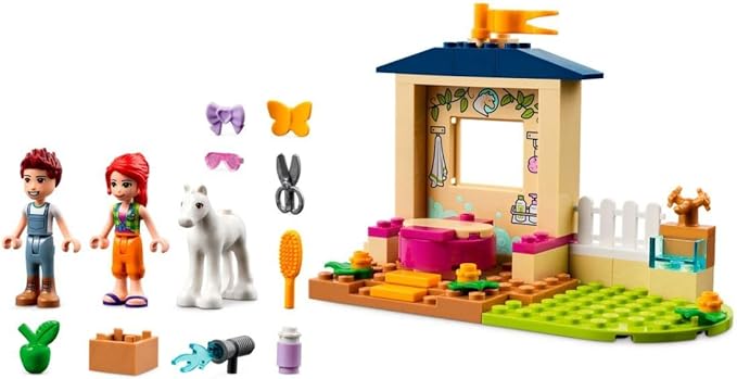 LEGO® Friends Pony-Washing Stable 41696 Building Kit; Comes with a Pony Toy and Mia and Daniel Mini-Dolls; for Ages 4+