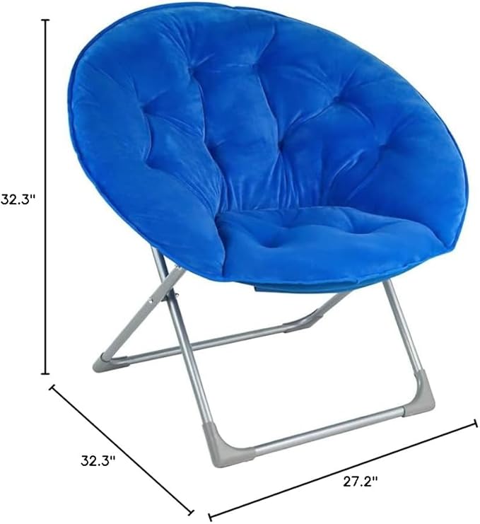 Amazon Basics Faux Fur Saucer Shaped Chair with Foldable Metal Frame, Blue, 32.3"D x 27.2"W x 32.3"H