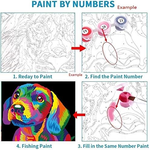 Elftoyer Paint by Numbers for Kids & Adults & Beginner, DIY Canvas Painting Gift Kits for Home Decoration - Colorful Dog 12 x 16 inch (Wooden Frame)