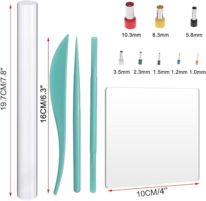 13PCS Polymer Clay Tool Set Acrylic Clay Roller with Acrylic Sheet Backing Board Clay Modeling Shaping Tool Round Shape Clay Cutters for Pottery Polymer Clay DIY Sculpting Craft