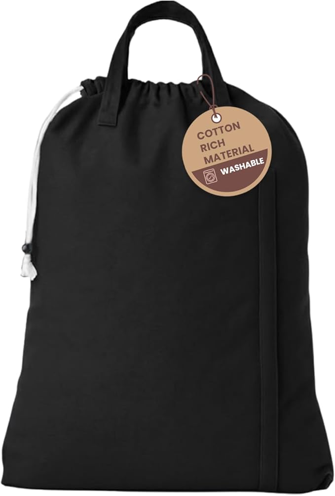 LFH Home Large Premium 1pack Cotton Canvas Laundry Bag with Drawstring and Handles Heavy Duty, Multi-Use, and Washable for Home, Travel, College or Storage 28x40-Black