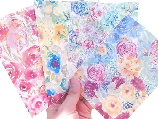 Jinnyous Jewellery Watercolor Flower Polymer Clay Image Transfer Sheet Paper Set of 4 (4 sheets (1 of each))