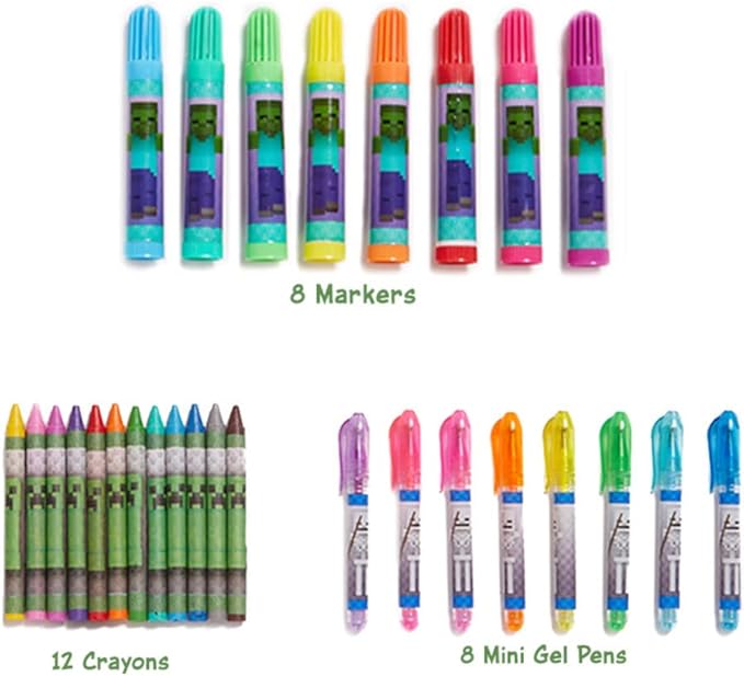 Innovative Designs Minecraft Kids Deluxe Activity Set with Carrying Tin, Coloring Sheets, Tattoos, Stickers, & Art Supplies