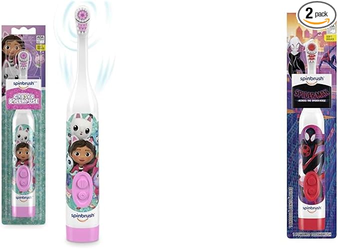 Gabby's Dollhouse Kids Electric Toothbrush and Spiderman Powered Toothbrush, 1 Count