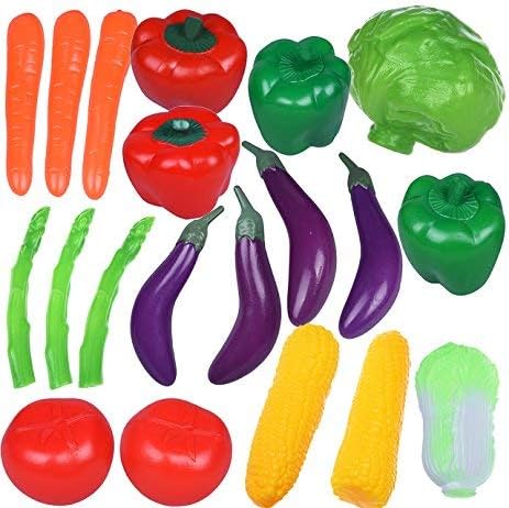 20 Pieces Play Vegetables Playset - Life-Sized Toy Food for Kids Kitchen, Healthy Farmer's Market Grocery Pretend Play Plastic Toy Set for Toddlers
